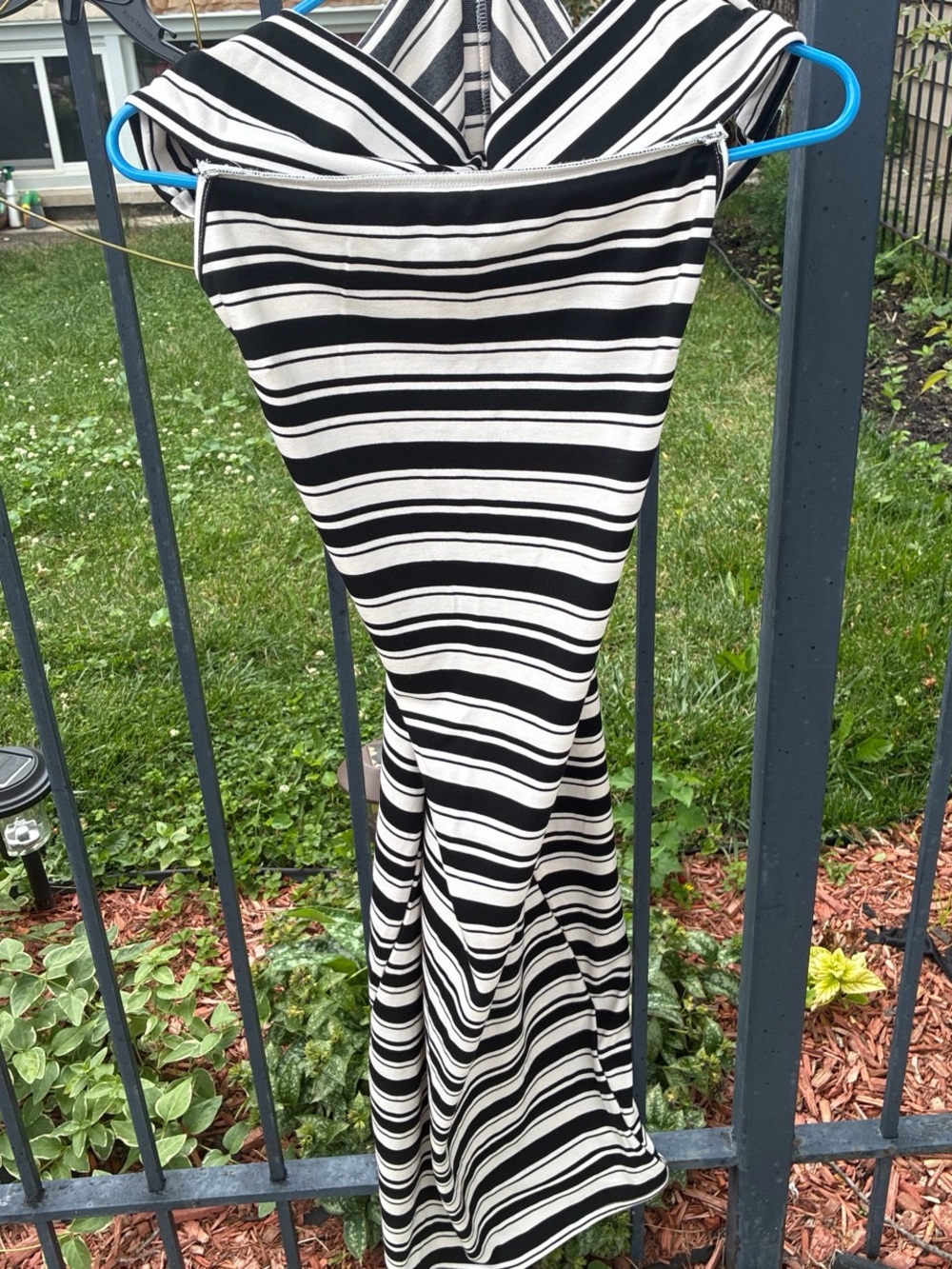 Women's Black and White Striped Maxi Skirt